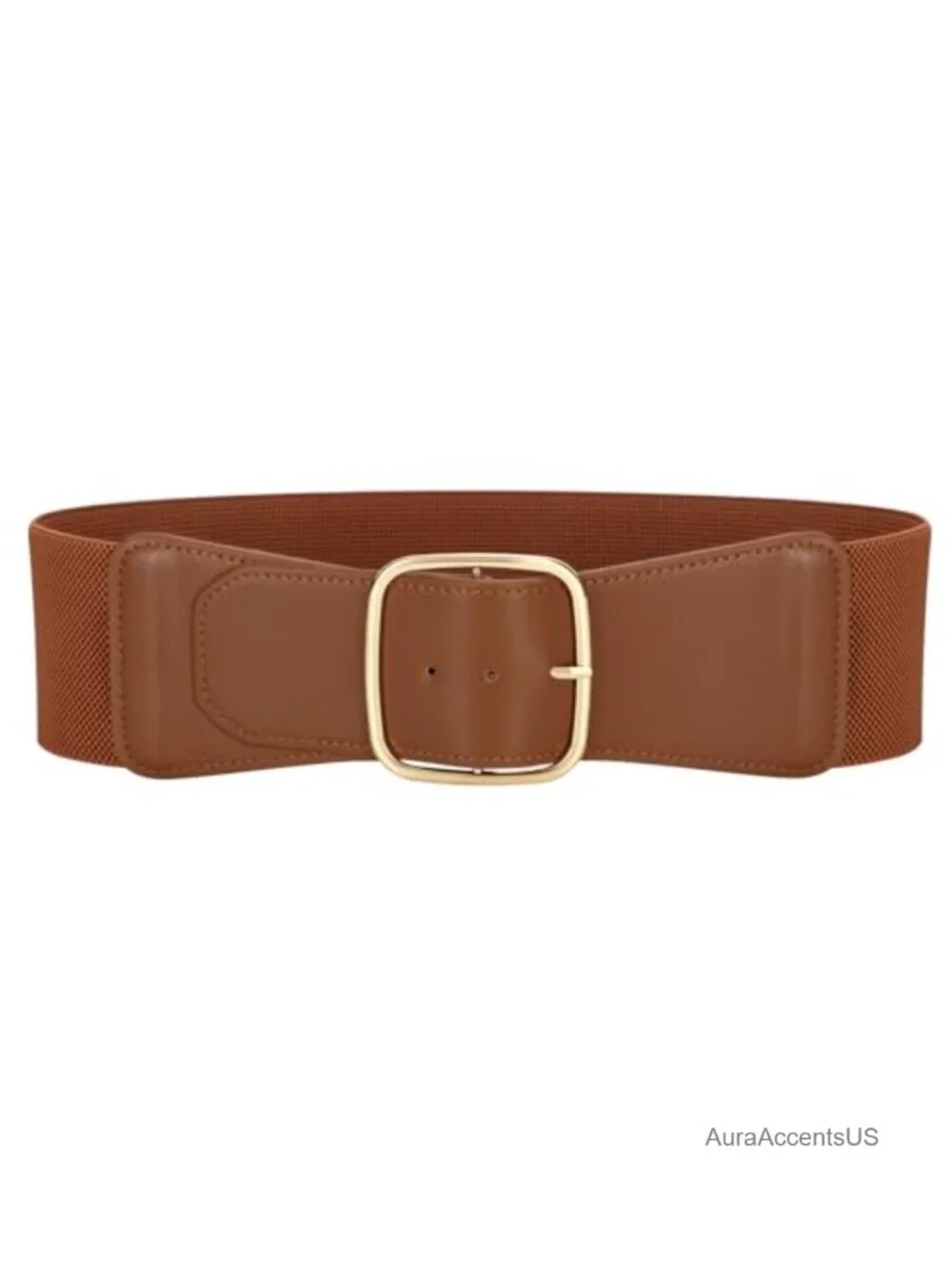 Women Wide Elastic Stretchy Waist Belt with Square Buckle for Dress